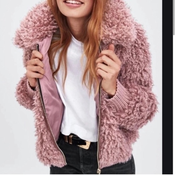 Zara Pink Teddy Coat - Picture 2 of 11